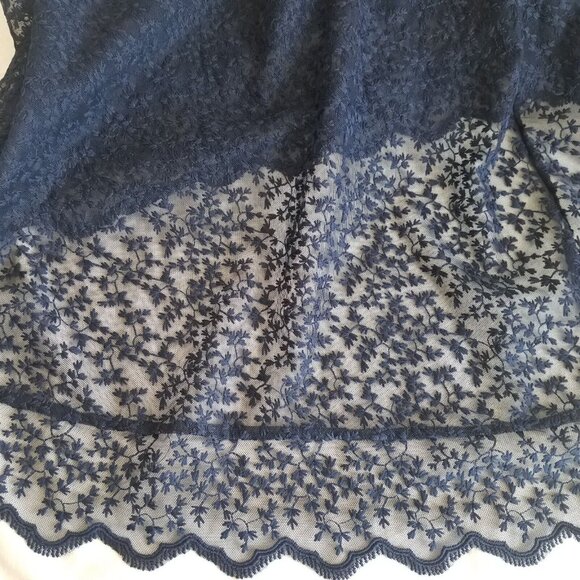 H&M Lace Off Shoulder Midi Dress Navy Blue SIZE 4 Spaghetti Strap Elastic - Picture 12 of 16